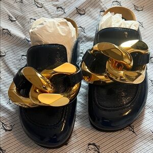 JW ANDERSON Kids Black and Gold Slippers